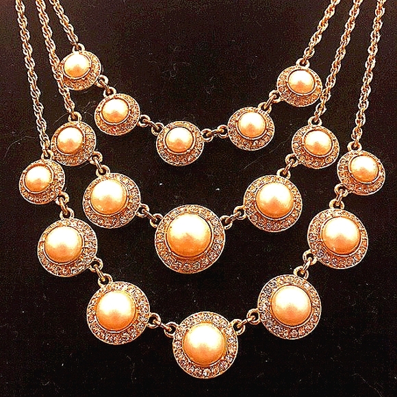 Matching Bracelet & Necklace gold, Pearl, rhinestone Statement Pieces - Picture 2 of 7